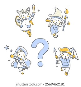 Children who use their individuality to achieve goals with their friends - Simple and cute line drawing illustration