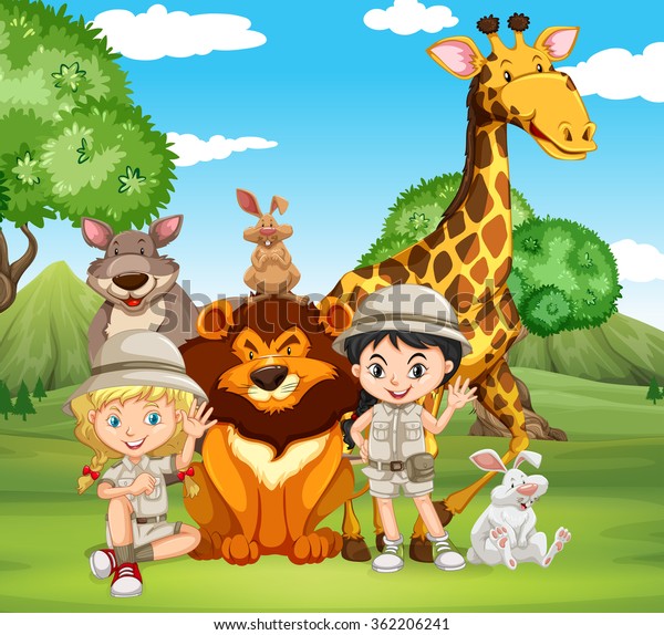 Children Wild Animals Park Illustration Stock Vector (Royalty Free ...