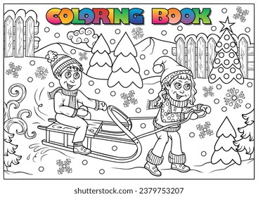 children winter coloring book (winter, Christmas, theme)