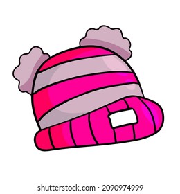 Children winter hat with pompom. Striped kids hat.