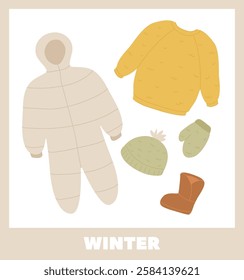 Children Winter Season Outfits Clothes Vector Illustration