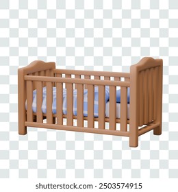 Children wooden bed. Furniture for sleeping baby. Safe model with thick beams