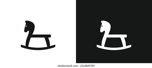 Children wooden rocking horse flat icon for web. Simple rocking horse for baby, kids sign web icon silhouette with invert color. Minimalist wood horse rocking chair solid black icon vector design