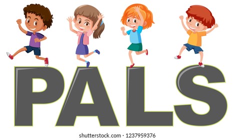 Children with word pals illustration