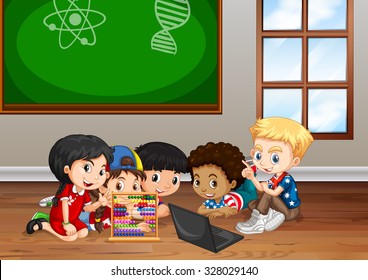 Children working in classroom illustration