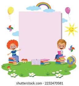Children working and reading book in the park