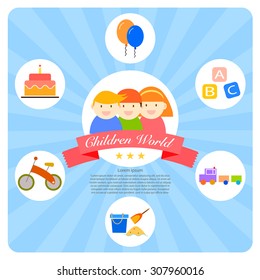 children world cartoon infographics vector design