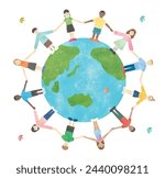 The children of the world holding hands in a circle and the earth