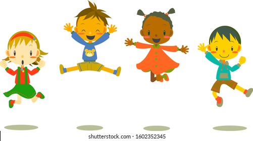 children of the world jumping and having fun.