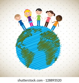 Children in the world over white background