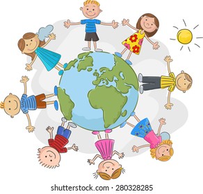 children world over white background