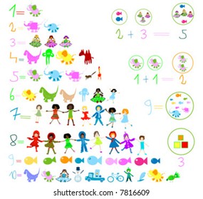 children world; preschool elements: kids, animals, numbers