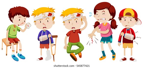 Children with wounds from accident illustration