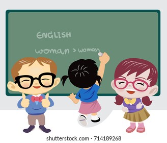 Children write on the board