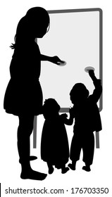 children writing on board 