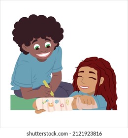 Children writing on plaster with broken arm