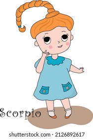 Children zodiac signs. The zodiac sign is Scorpio. Vector. Kids horoscope