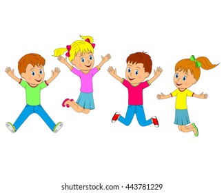 Childrenboys Girls Jumping Smiling Their Hands Stock Vector (Royalty ...