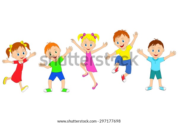 Childrenboys Girls Jumping Smiling Their Hands Stock Vector (Royalty ...