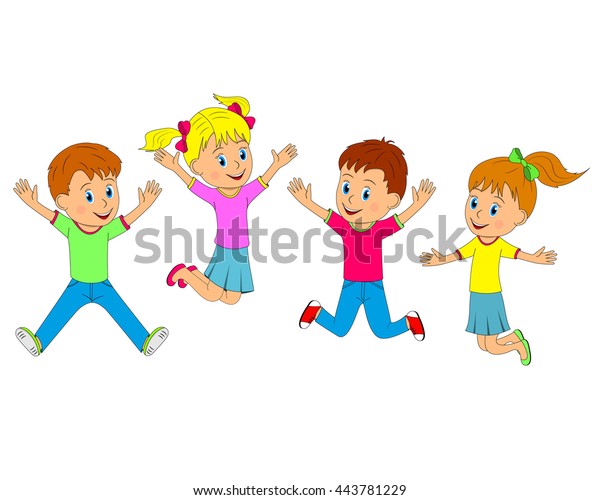 Childrenboys Girls Jumping Smiling Their Hands Stock Vector (Royalty ...