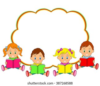 children,girls and boys read the book , illustration, vector