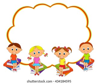 children,girls and boys sit on the book , illustration, vector