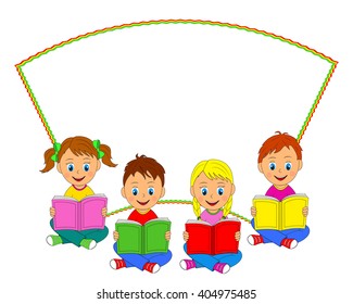 children,girls and boys sit and read the book , illustration, vector