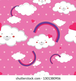 Children's abstraction seamless pattern funny clouds on pink background abstract print fabric vector