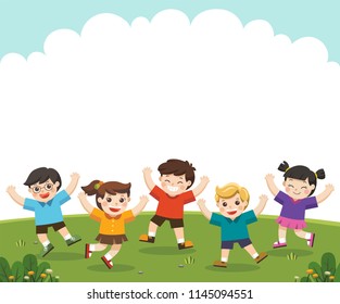 Children's activities. Happy children are jumping on the park.