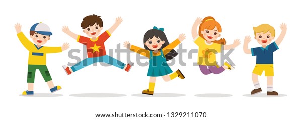 Childrens Activities Happy Kids Jumping Together Stock Vector (Royalty ...