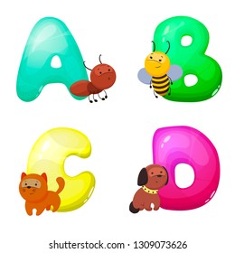Children's alphabet with animals. The letters A B C D. Children's educational toy. Pre-school education. A poster in the nursery or classroom.