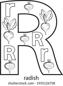 children's alphabet coloring book with fruits and vegetables
