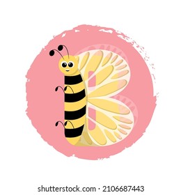children's alphabet, cute bee with wings, letter b