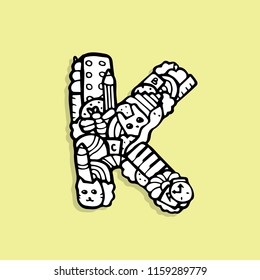Children's alphabet doodle, Letter K