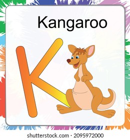 Children's alphabet with funny animals pictures for each letter. Vector illustration.K.Kangaroo