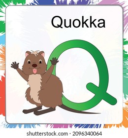 Children's alphabet with funny animals pictures for each letter. Vector illustration.Q.Quokka