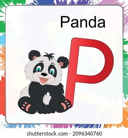 Children's alphabet with funny animals pictures for each letter. Vector illustration.P.Panda