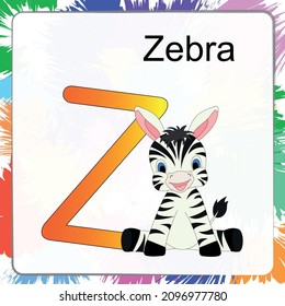 Children's alphabet with funny animals pictures for each letter. Vector illustration.Z.Zebra