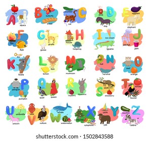 Children's alphabet with illustrations. Vector graphics.