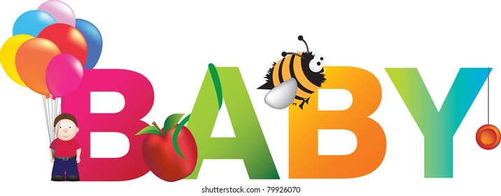 childrens alphabet letters spelling out the word baby