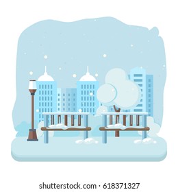 Children's amusement park, playground and recreation, a snow-covered surface. Modern vector illustration isolated.