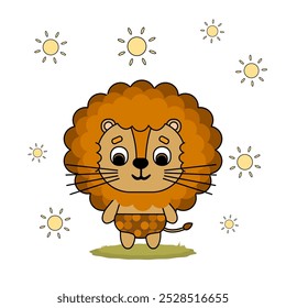 Children's animal background. Cute animals in the jungle on white. Vector illustration in flat style