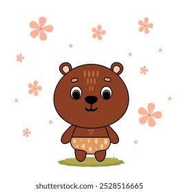 Children's animal background. Cute animals in the jungle on white. Vector illustration in flat style