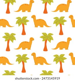 Childrens animals background. Cute cartoon dinosaurs seamless pattern on a light background