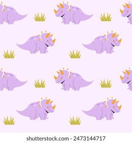 Childrens animals background. Triceratops dinosaurs seamless pattern on a light background