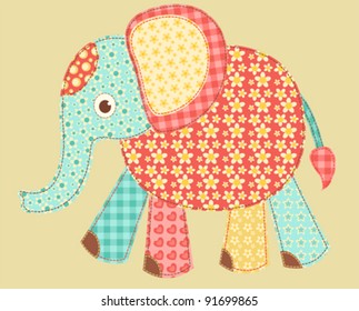 Children's application. Elephant. Patchwork series. Vector illustration.