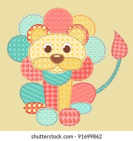 Children's application. Lion. Patchwork series. Vector illustration.