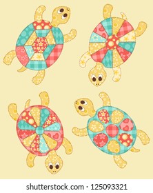 Children's application. Set of turtles. Patchwork series. Vector illustration.