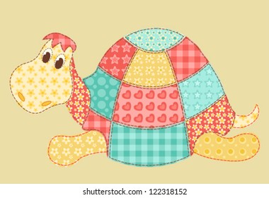 Children's application. Turtle. Patchwork series. Vector illustration.