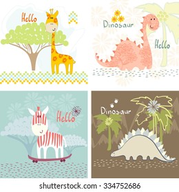 children's art greeting card with cartoon animals